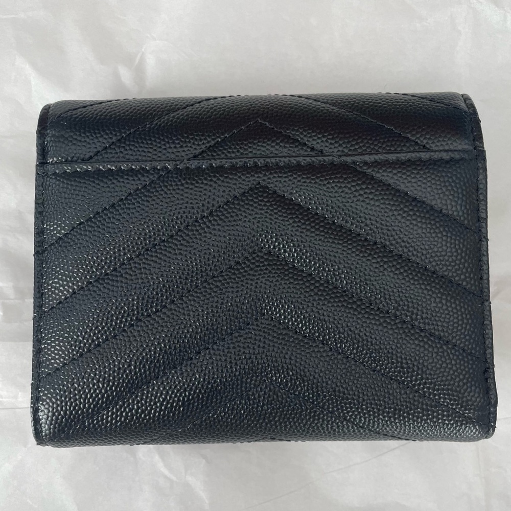 Saint Laurent Grain de Poudre Black Grained Leather Tri Fold Wallet NEW W/O TAGS - Picture 5 of 10